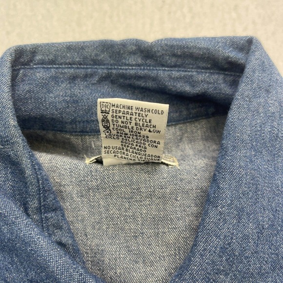 Express Rider Shirt Mens Western Blue Denim Short Sleeve Vintage - Picture 10 of 13